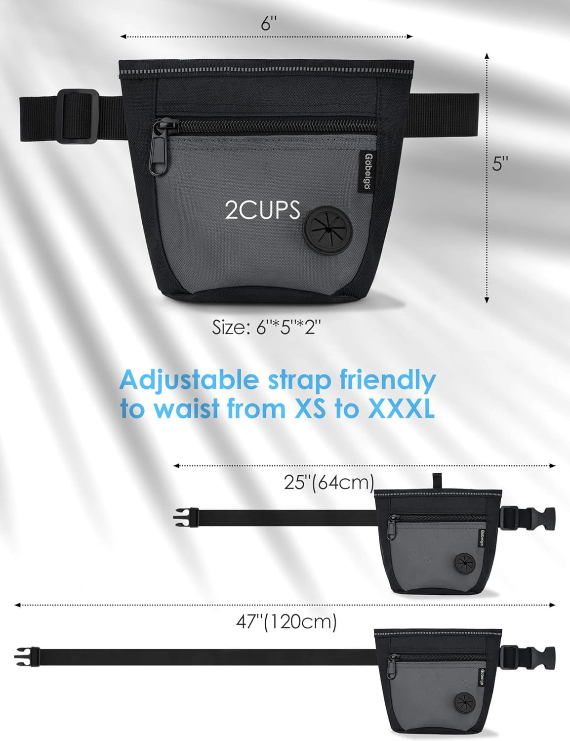 2 Cup Dog Treat Pouch with Training Clicker(Black/Gray)