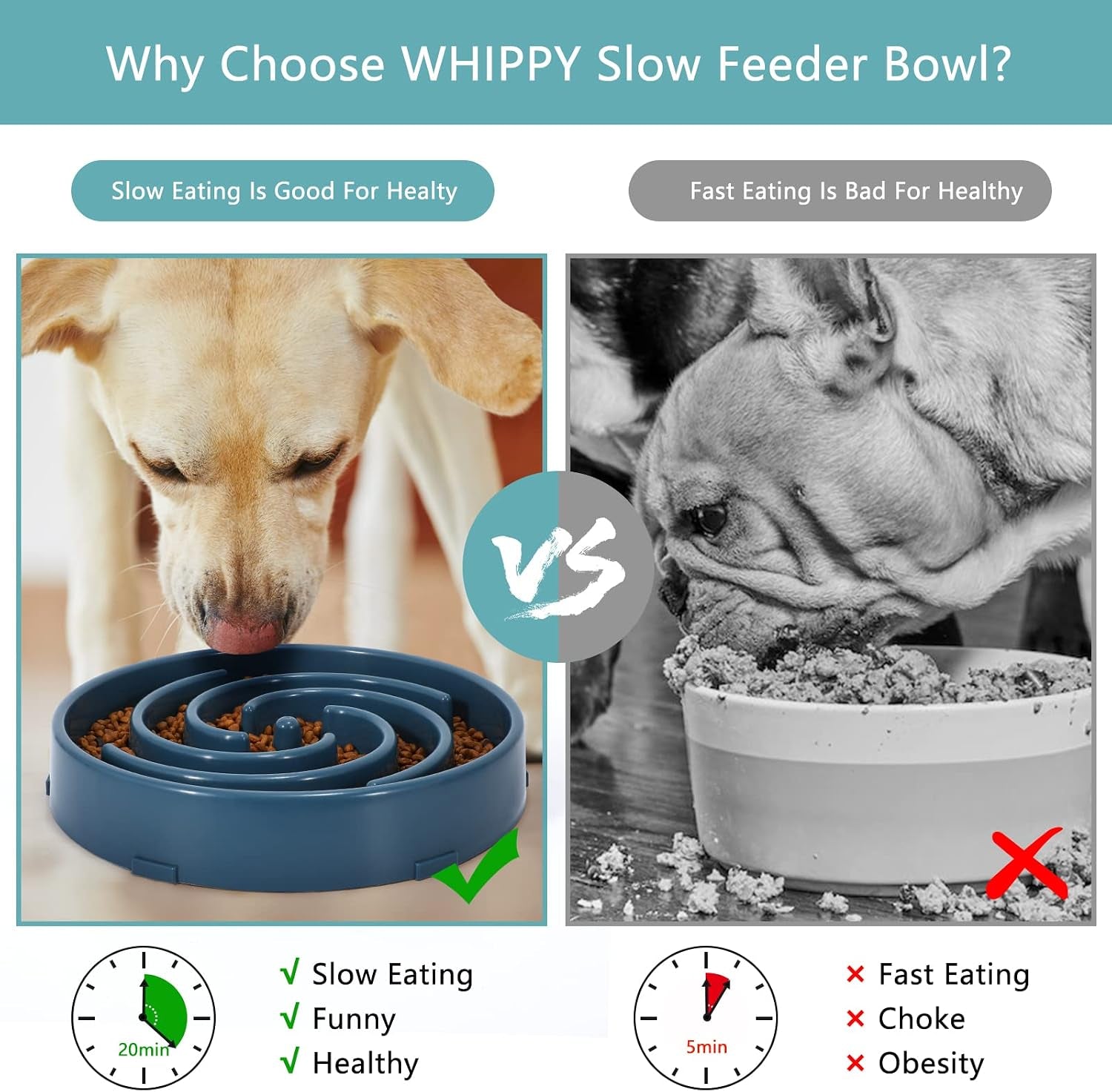 Large Blue Slow Feeder Maze Puzzle Bowl - Non-Slip Interactive Feeding Dish for Medium Dogs, Promotes Healthy Eating and Reduces Bloat and Choking Risks