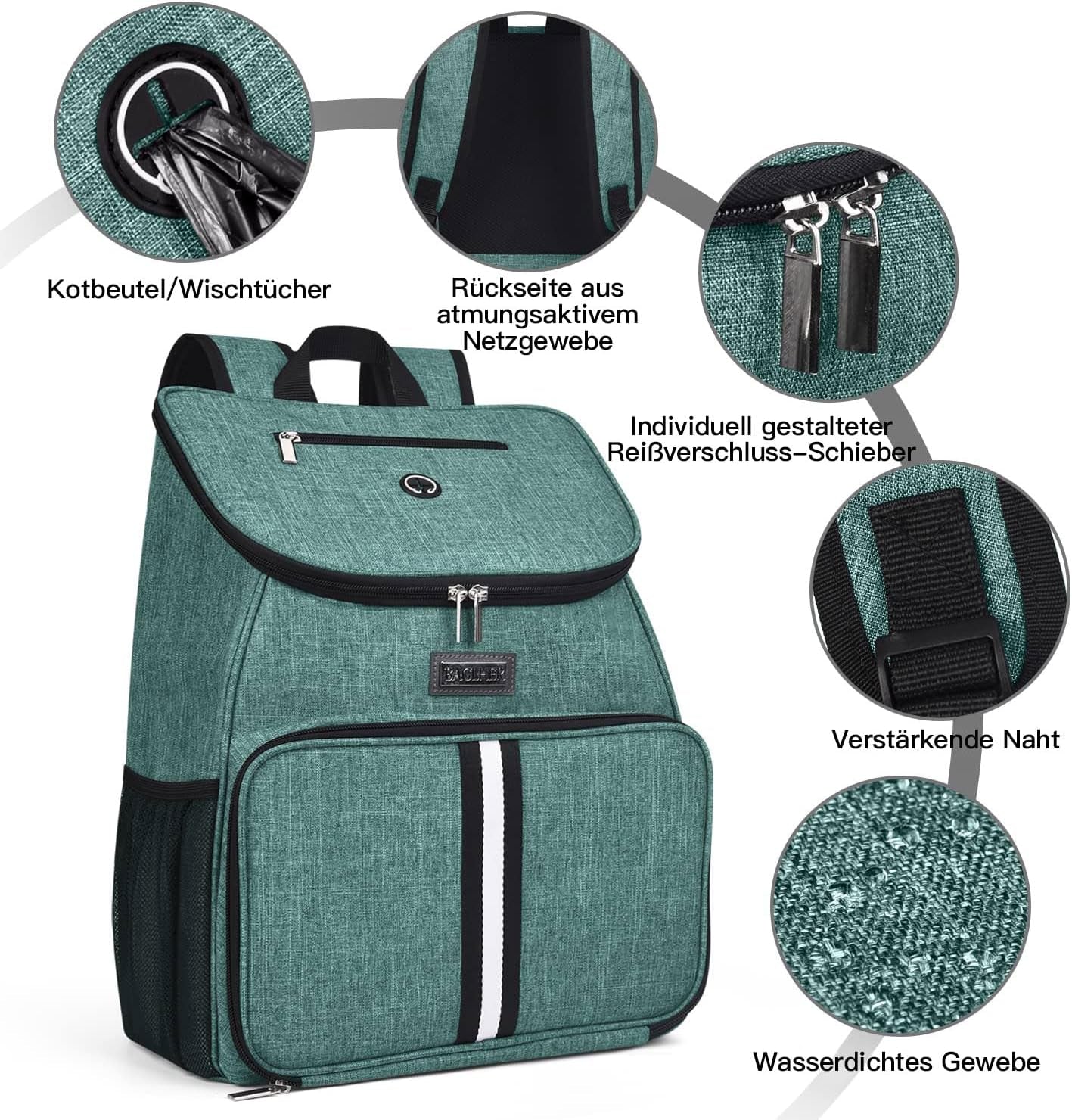 Dog Travel Backpack - Airline Approved Pet Carrier with Accessories Set, Includes 2 Silicone Collapsible Bowls and 2 Food Baskets, Green