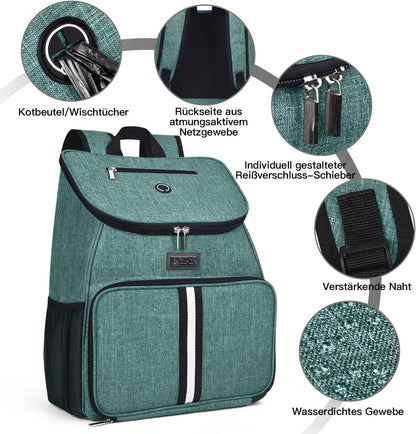 Dog Travel Backpack - Airline Approved Pet Carrier with Accessories Set, Includes 2 Silicone Collapsible Bowls and 2 Food Baskets, Green
