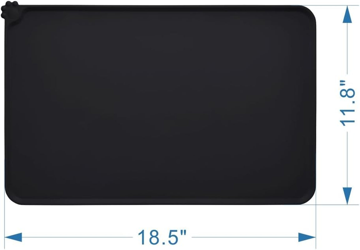 Silicone Non-Slip Pet Feeding Mat for Dogs and Cats, Waterproof Dog Bowl Placemat for Small Animals (18.5" x 11.8", Black)