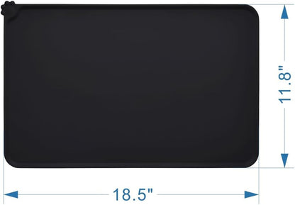 Silicone Non-Slip Pet Feeding Mat for Dogs and Cats, Waterproof Dog Bowl Placemat for Small Animals (18.5" x 11.8", Black)
