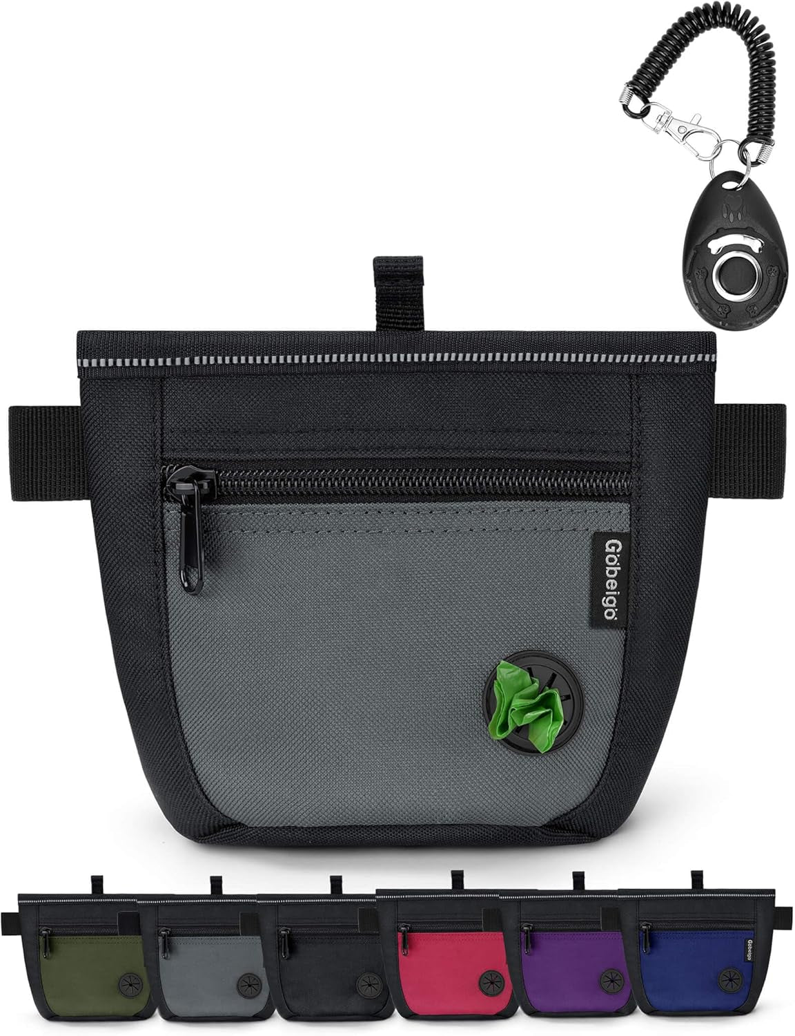 2 Cup Dog Treat Pouch with Training Clicker(Black/Gray)