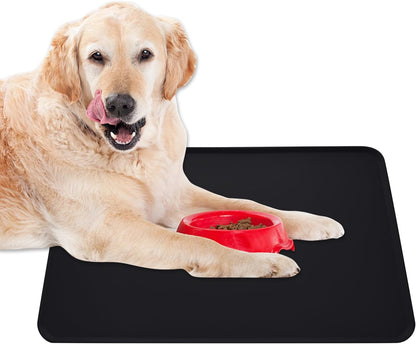 Silicone Non-Slip Pet Feeding Mat for Dogs and Cats, Waterproof Dog Bowl Placemat for Small Animals (18.5" x 11.8", Black)