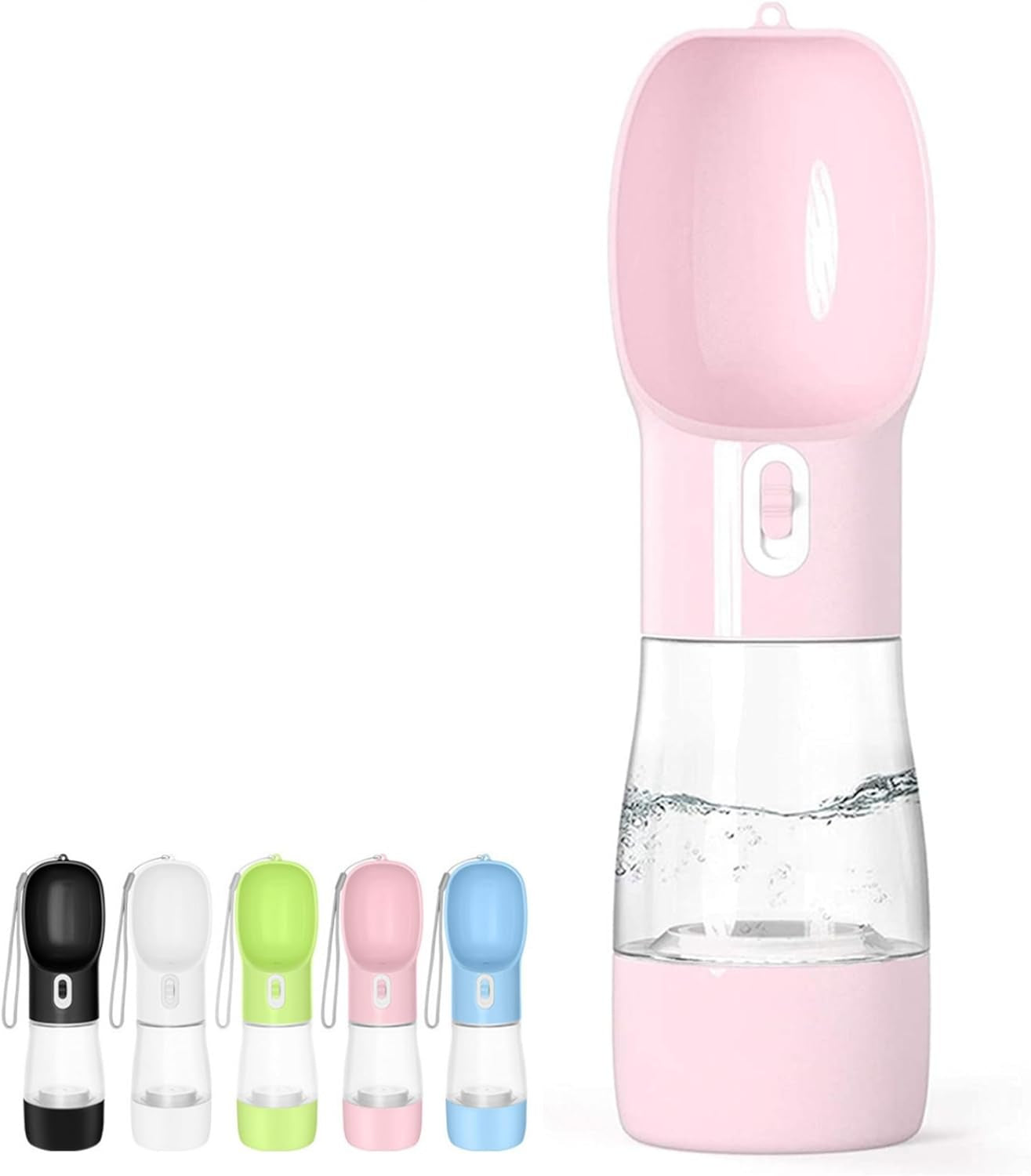 Portable Dog Water Bottle with Integrated Food Container, Dishwasher Safe - Pink