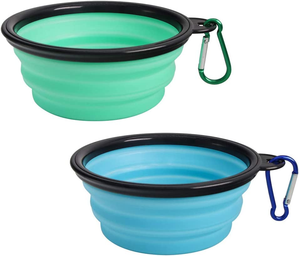 Collapsible Pet Bowl Set for Dogs and Cats, Portable Silicone Feeders, Foldable and Expandable for Food and Water, Ideal for Travel and Camping (Light Blue and Light Green)