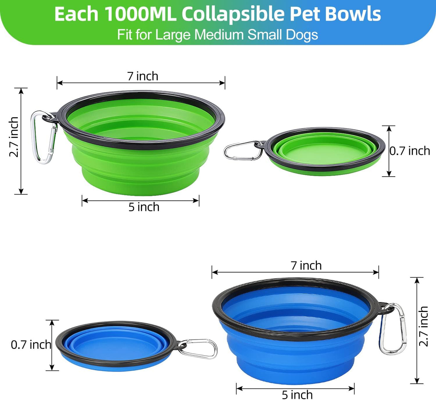 Large Collapsible Dog Bowls 2 Pack, 34Oz Foldable Dog Travel Bowl