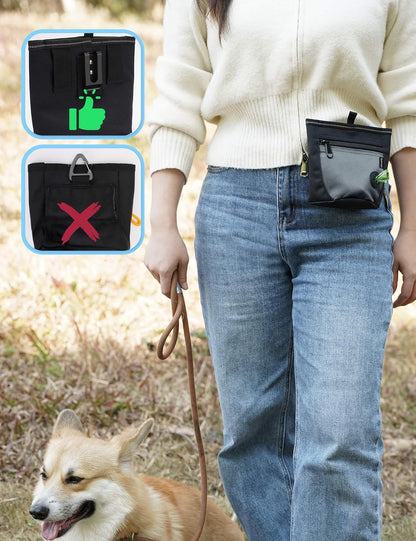 2 Cup Dog Treat Pouch with Training Clicker(Black/Gray)
