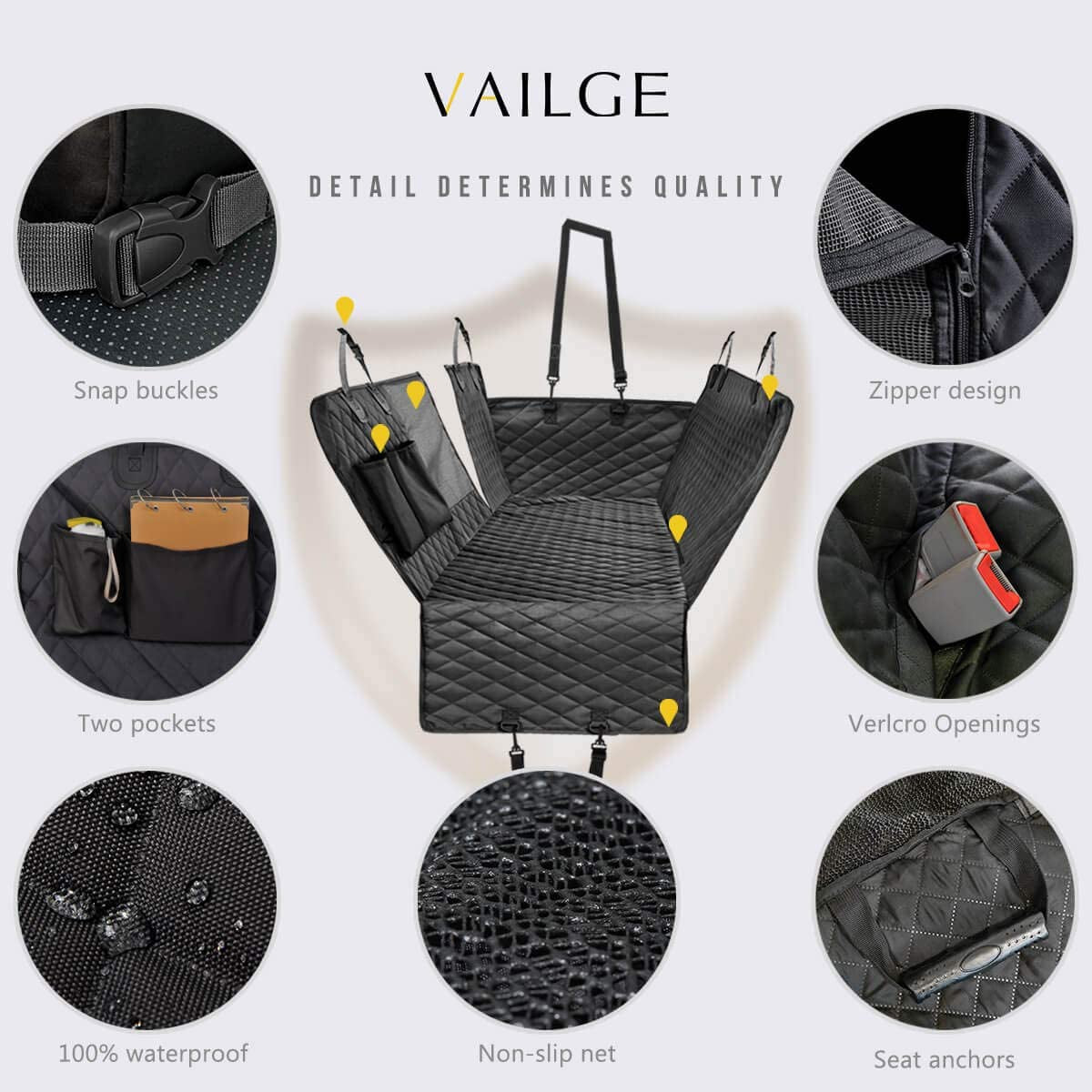 Premium Waterproof Dog Car Seat Cover for Back Seat with Mesh Window, Scratch-Resistant Non-Slip Hammock Design