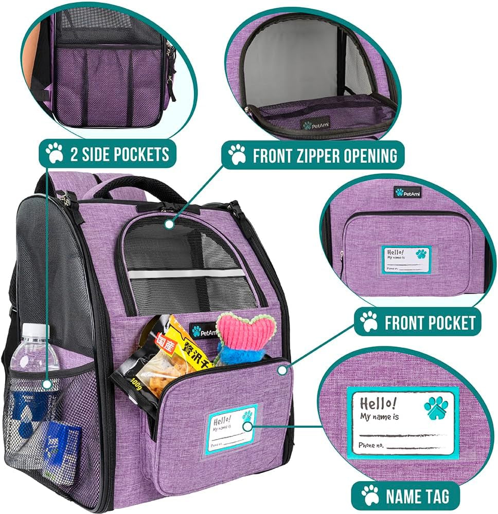 Dog Backpack Carrier Airline Approved Cat Pet Puppy Bag, Purple