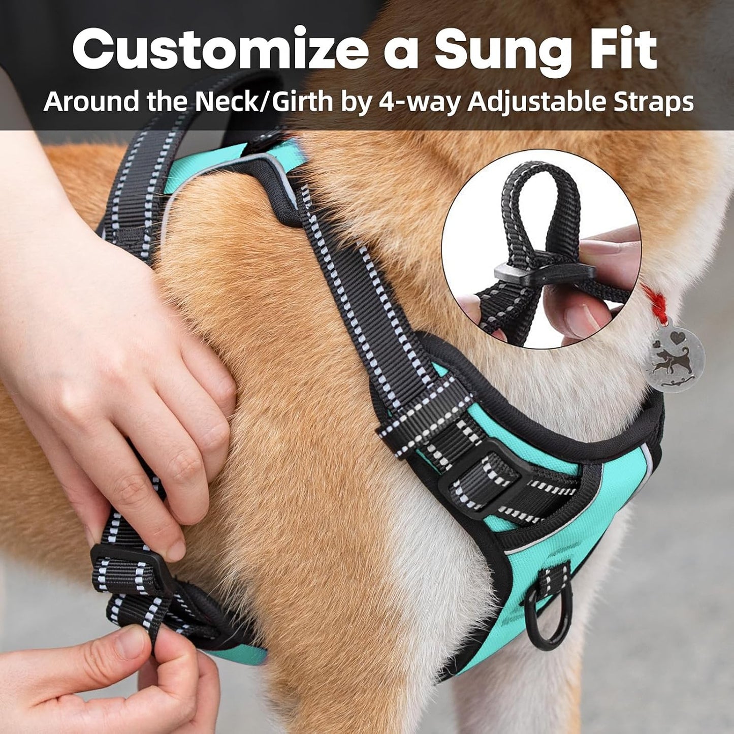 No Pull Dog Harness Medium, Reflective Vest with Front Clip & Handle