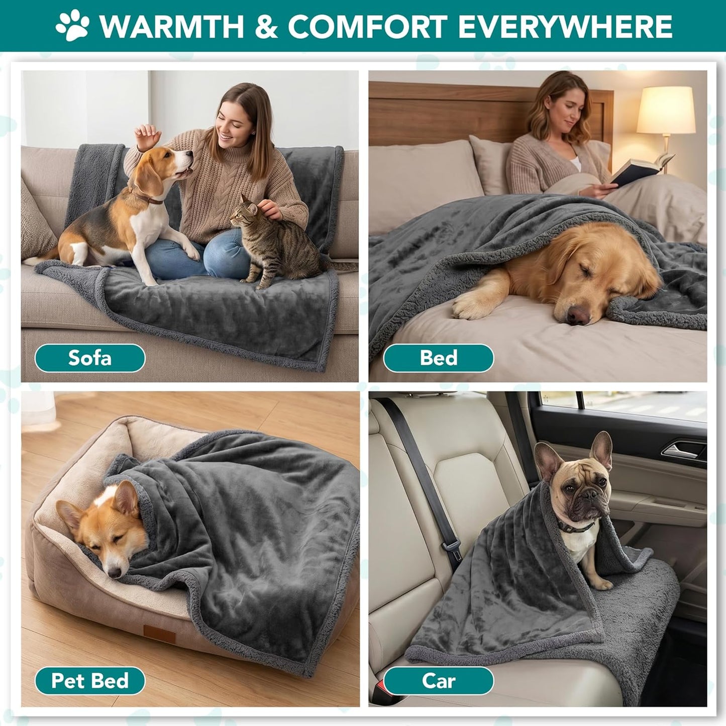 Dog Blanket for Large Medium Pets Cats, 80X60 Twin XL, Solid Gray