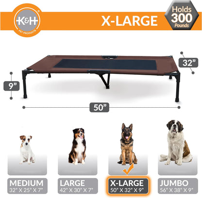 K&H Outdoor Elevated Cooling Dog Bed, Chocolate, Extra Large 50" x 32