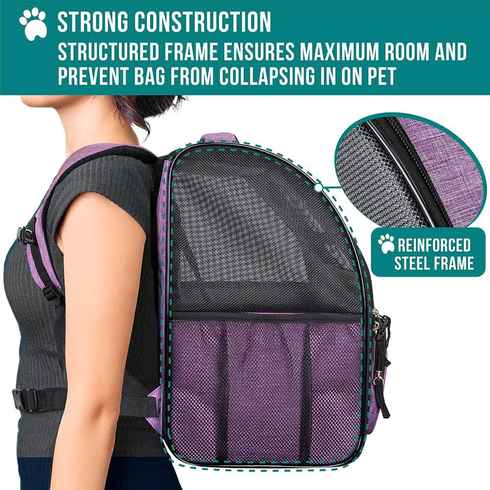 Dog Backpack Carrier Airline Approved Cat Pet Puppy Bag, Purple