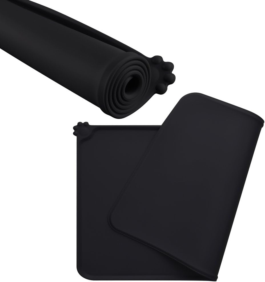 Silicone Non-Slip Pet Feeding Mat for Dogs and Cats, Waterproof Dog Bowl Placemat for Small Animals (18.5" x 11.8", Black)