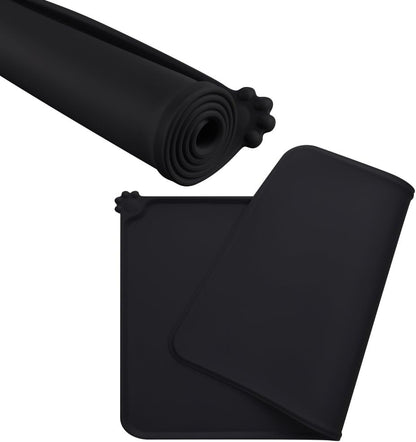 Silicone Non-Slip Pet Feeding Mat for Dogs and Cats, Waterproof Dog Bowl Placemat for Small Animals (18.5" x 11.8", Black)