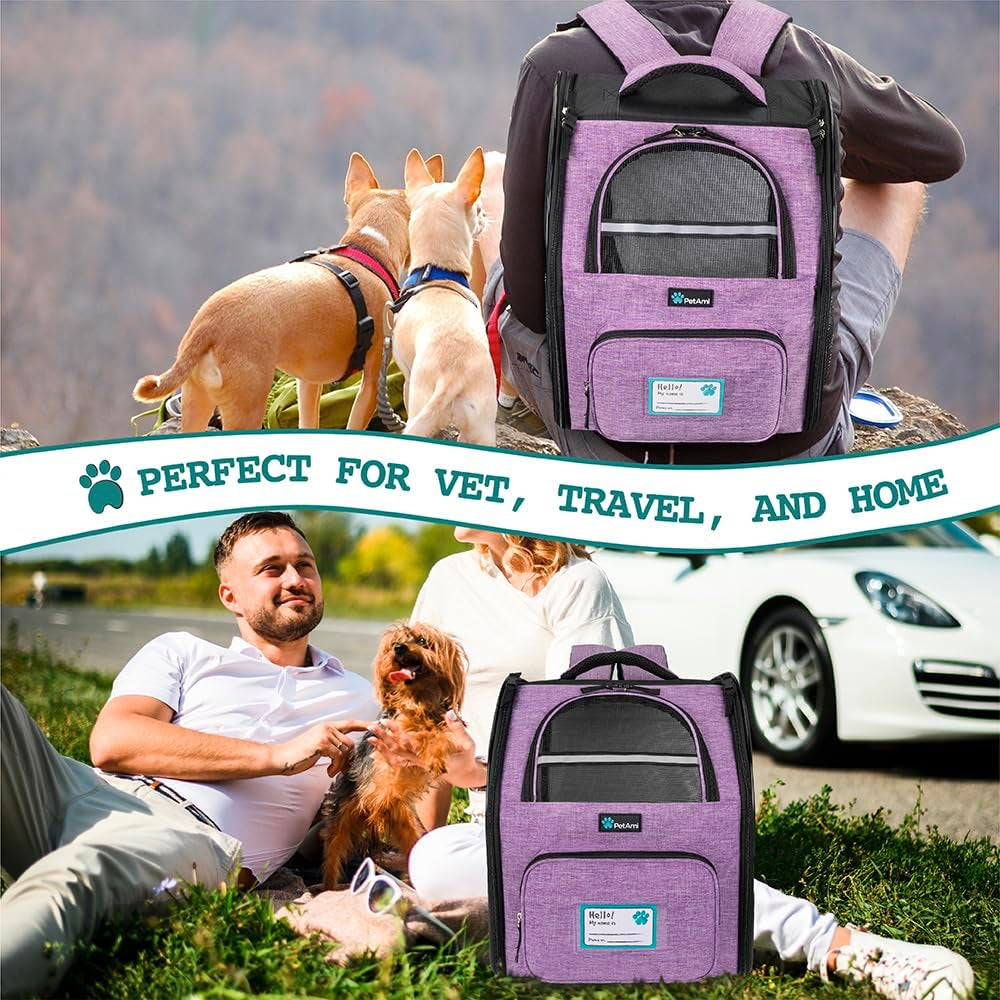 Dog Backpack Carrier Airline Approved Cat Pet Puppy Bag, Purple