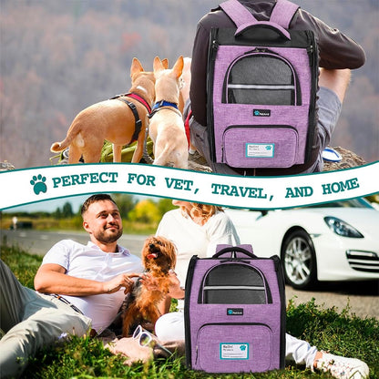 Dog Backpack Carrier Airline Approved Cat Pet Puppy Bag, Purple