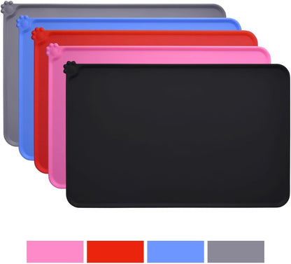 Silicone Non-Slip Pet Feeding Mat for Dogs and Cats, Waterproof Dog Bowl Placemat for Small Animals (18.5" x 11.8", Black)