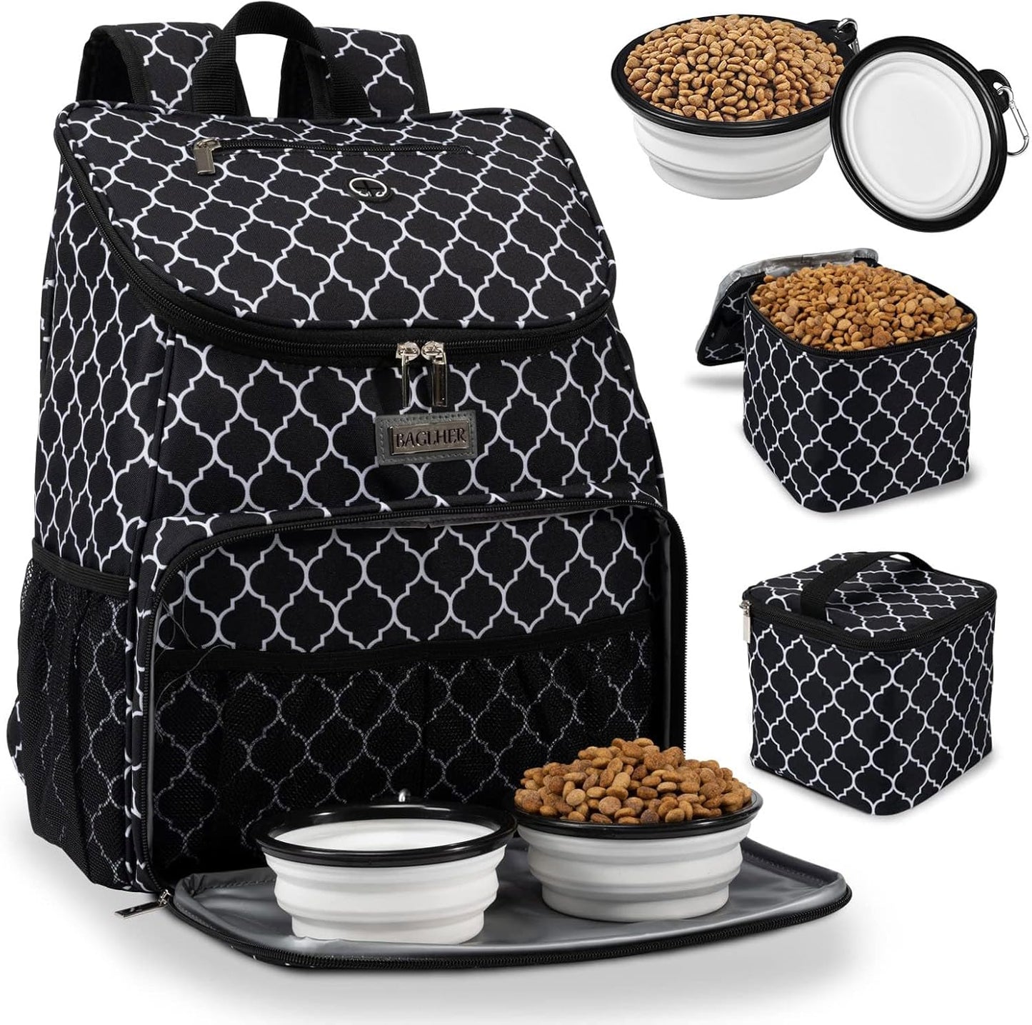 Dog Travel Backpack - Airline Approved Pet Carrier with Silicone Collapsible Bowls and Food Baskets