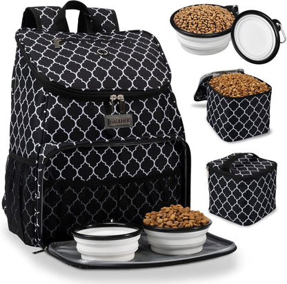Dog Travel Backpack - Airline Approved Pet Carrier with Silicone Collapsible Bowls and Food Baskets