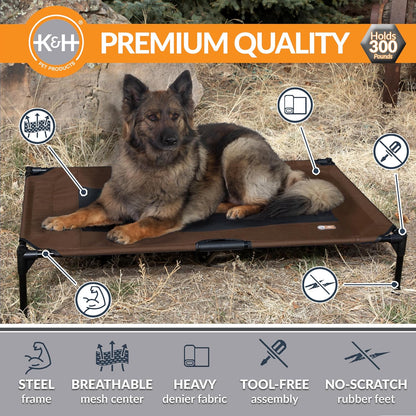 K&H Outdoor Elevated Cooling Dog Bed, Chocolate, Extra Large 50" x 32