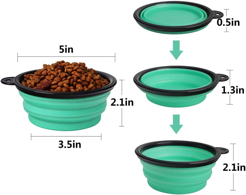 Collapsible Pet Bowl Set for Dogs and Cats, Portable Silicone Feeders, Foldable and Expandable for Food and Water, Ideal for Travel and Camping (Light Blue and Light Green)