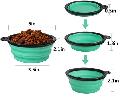 Collapsible Pet Bowl Set for Dogs and Cats, Portable Silicone Feeders, Foldable and Expandable for Food and Water, Ideal for Travel and Camping (Light Blue and Light Green)