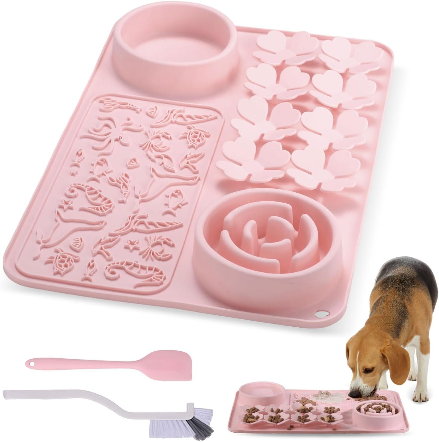 Silicone Lick Mat for Dogs and Cats – Interactive Slow Feeder and Puzzle Mat for All Breeds, Non-Slip Design with Spatula for Fast Eaters