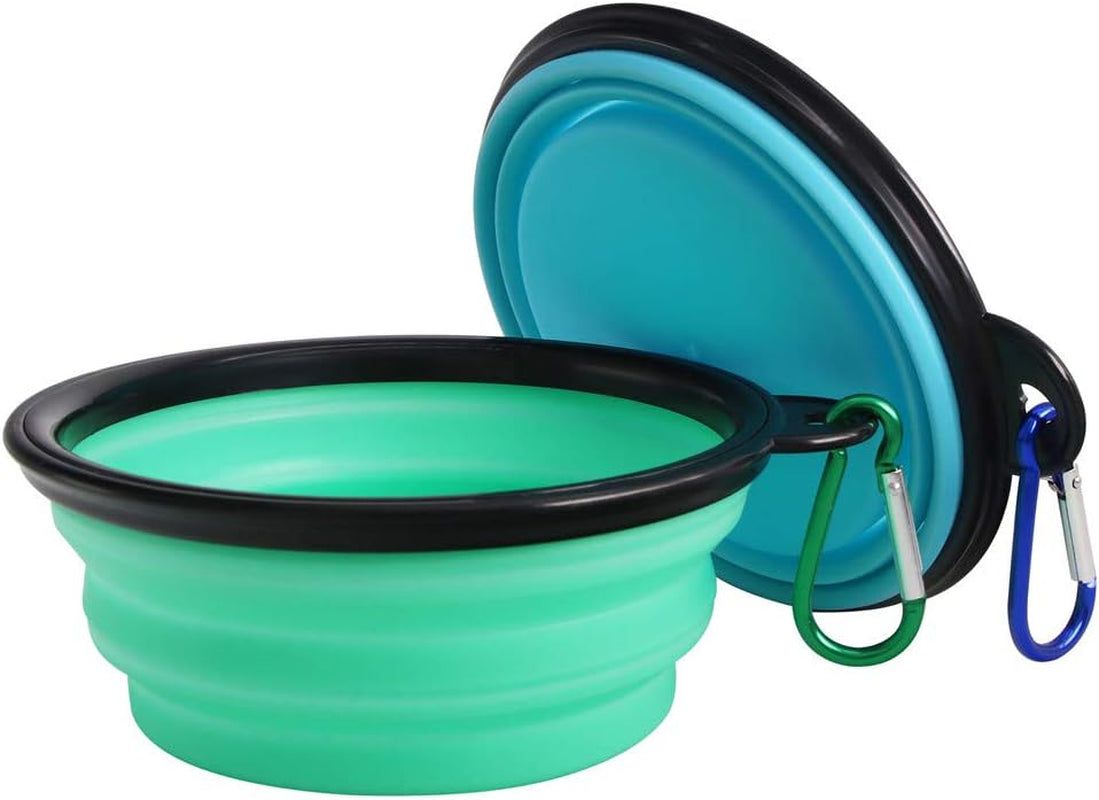 Collapsible Pet Bowl Set for Dogs and Cats, Portable Silicone Feeders, Foldable and Expandable for Food and Water, Ideal for Travel and Camping (Light Blue and Light Green)