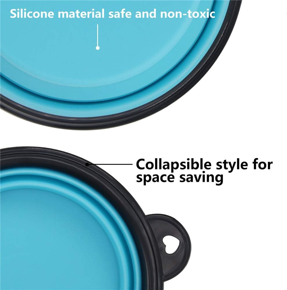 Collapsible Pet Bowl Set for Dogs and Cats, Portable Silicone Feeders, Foldable and Expandable for Food and Water, Ideal for Travel and Camping (Light Blue and Light Green)
