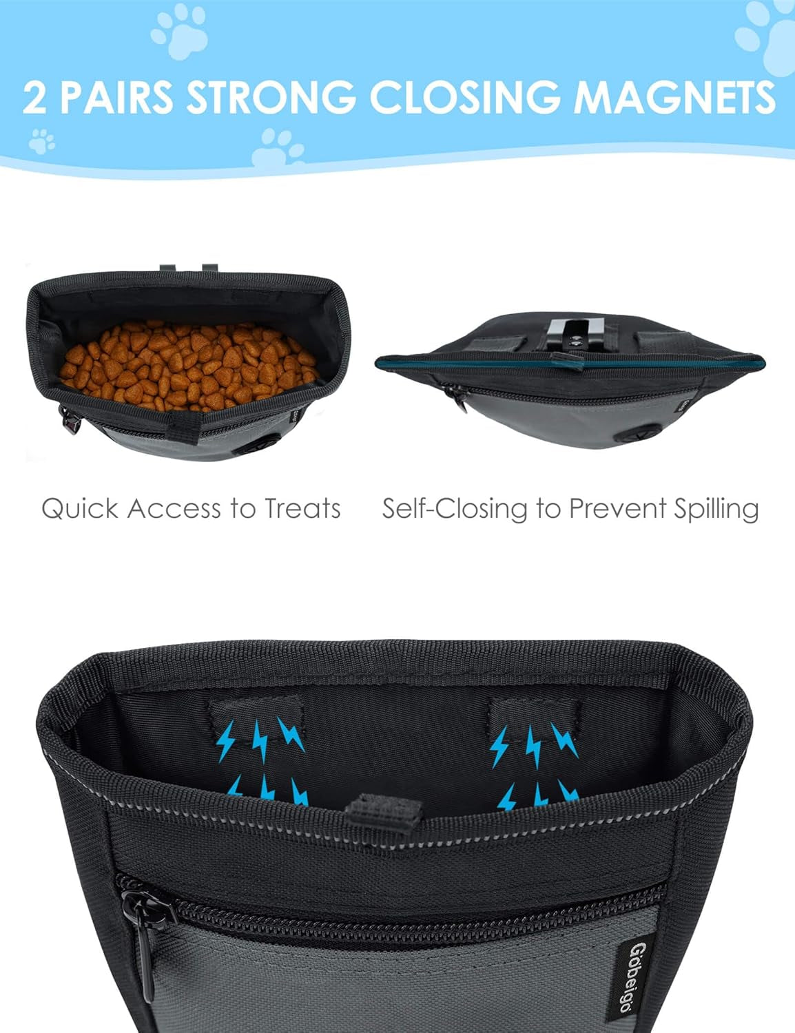 2 Cup Dog Treat Pouch with Training Clicker(Black/Gray)