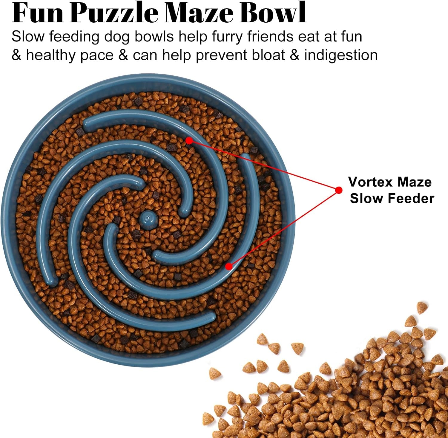 Large Blue Slow Feeder Maze Puzzle Bowl - Non-Slip Interactive Feeding Dish for Medium Dogs, Promotes Healthy Eating and Reduces Bloat and Choking Risks