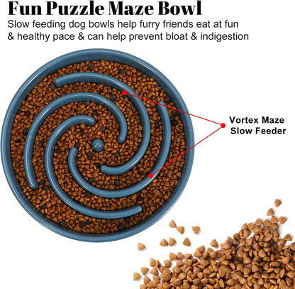Large Blue Slow Feeder Maze Puzzle Bowl - Non-Slip Interactive Feeding Dish for Medium Dogs, Promotes Healthy Eating and Reduces Bloat and Choking Risks
