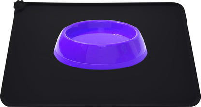Silicone Non-Slip Pet Feeding Mat for Dogs and Cats, Waterproof Dog Bowl Placemat for Small Animals (18.5" x 11.8", Black)
