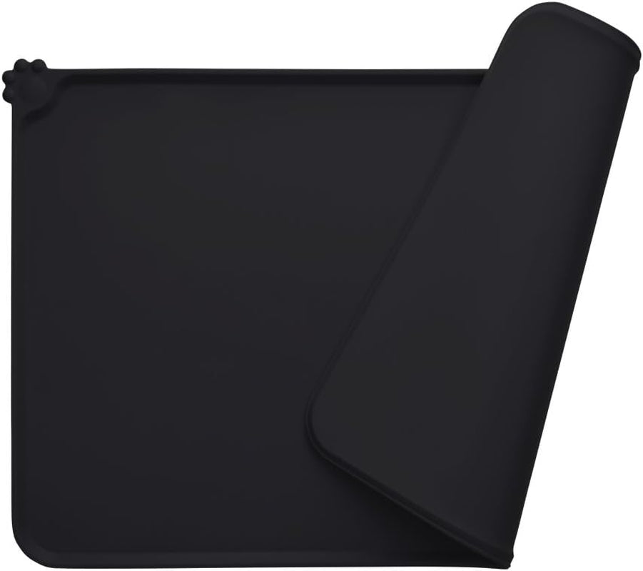 Silicone Non-Slip Pet Feeding Mat for Dogs and Cats, Waterproof Dog Bowl Placemat for Small Animals (18.5" x 11.8", Black)