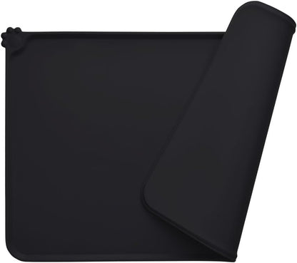 Silicone Non-Slip Pet Feeding Mat for Dogs and Cats, Waterproof Dog Bowl Placemat for Small Animals (18.5" x 11.8", Black)