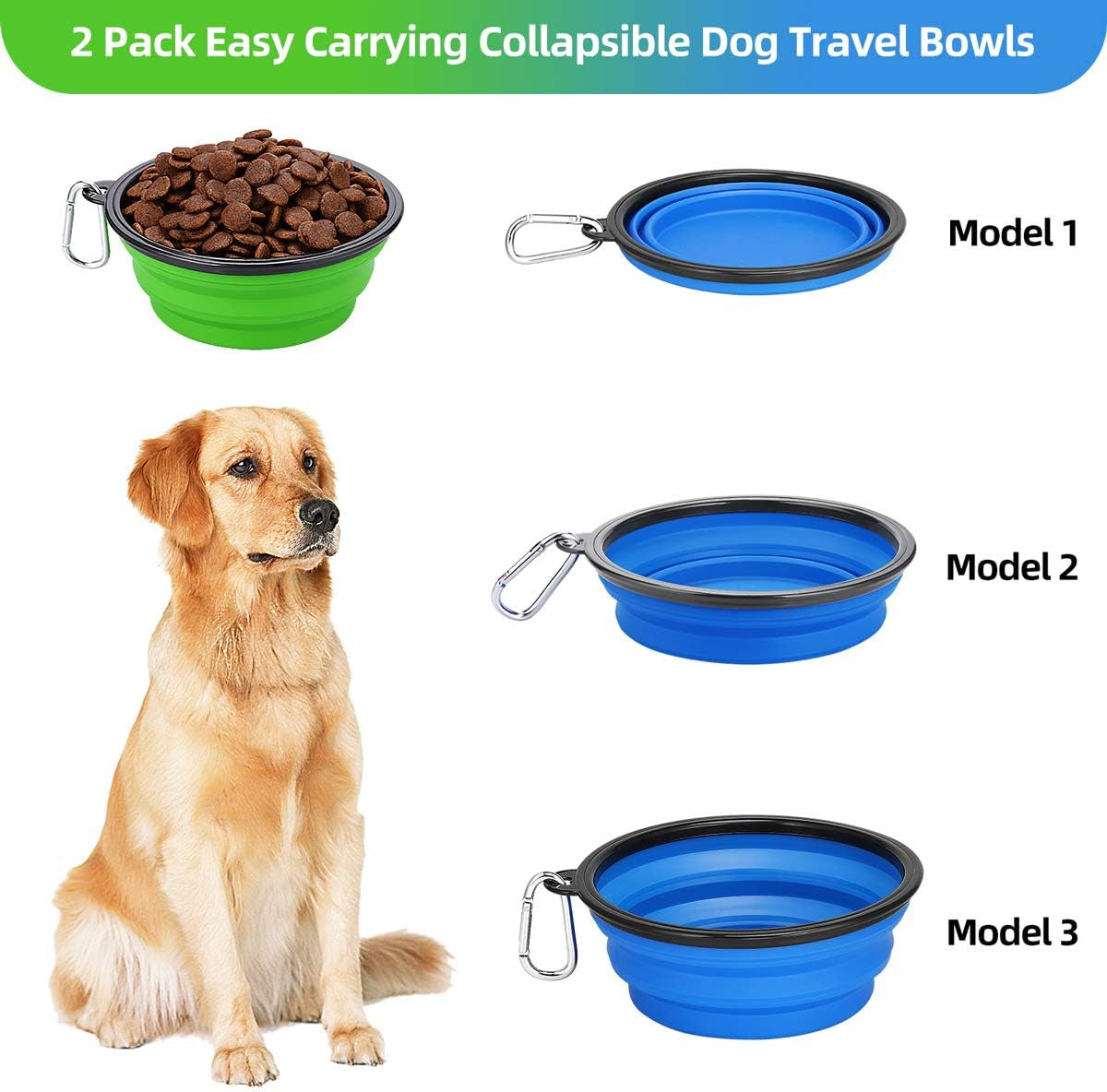 Large Collapsible Dog Bowls 2 Pack, 34Oz Foldable Dog Travel Bowl