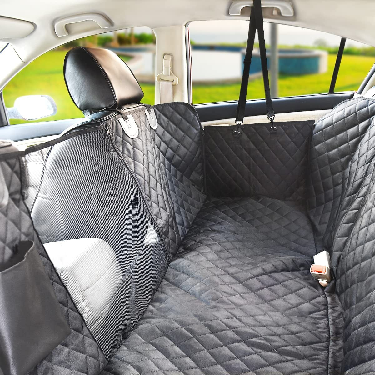 Premium Waterproof Dog Car Seat Cover for Back Seat with Mesh Window, Scratch-Resistant Non-Slip Hammock Design