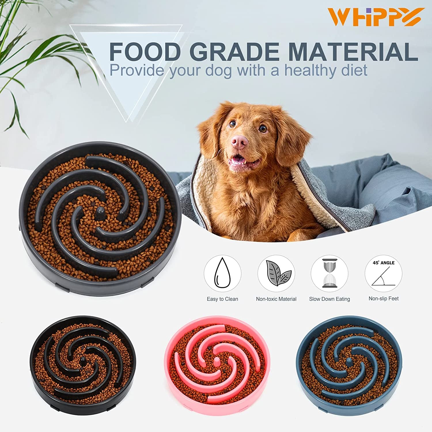 Large Blue Slow Feeder Maze Puzzle Bowl - Non-Slip Interactive Feeding Dish for Medium Dogs, Promotes Healthy Eating and Reduces Bloat and Choking Risks