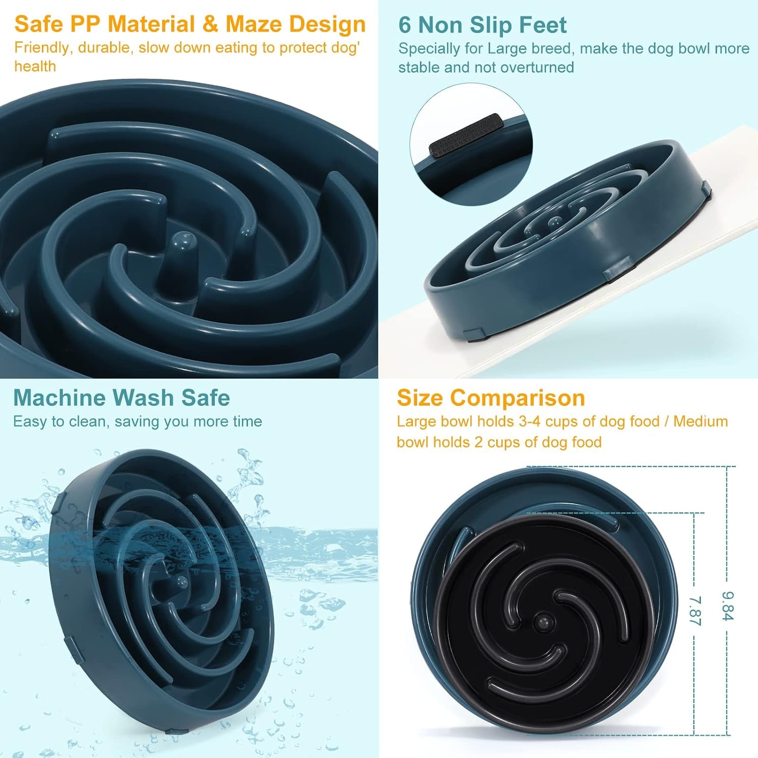 Large Blue Slow Feeder Maze Puzzle Bowl - Non-Slip Interactive Feeding Dish for Medium Dogs, Promotes Healthy Eating and Reduces Bloat and Choking Risks
