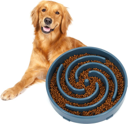 Large Blue Slow Feeder Maze Puzzle Bowl - Non-Slip Interactive Feeding Dish for Medium Dogs, Promotes Healthy Eating and Reduces Bloat and Choking Risks