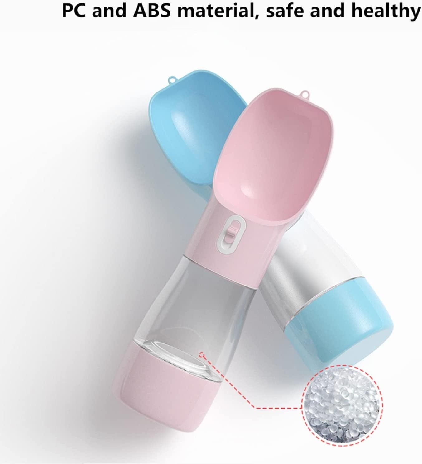 Portable Dog Water Bottle with Integrated Food Container, Dishwasher Safe - Pink