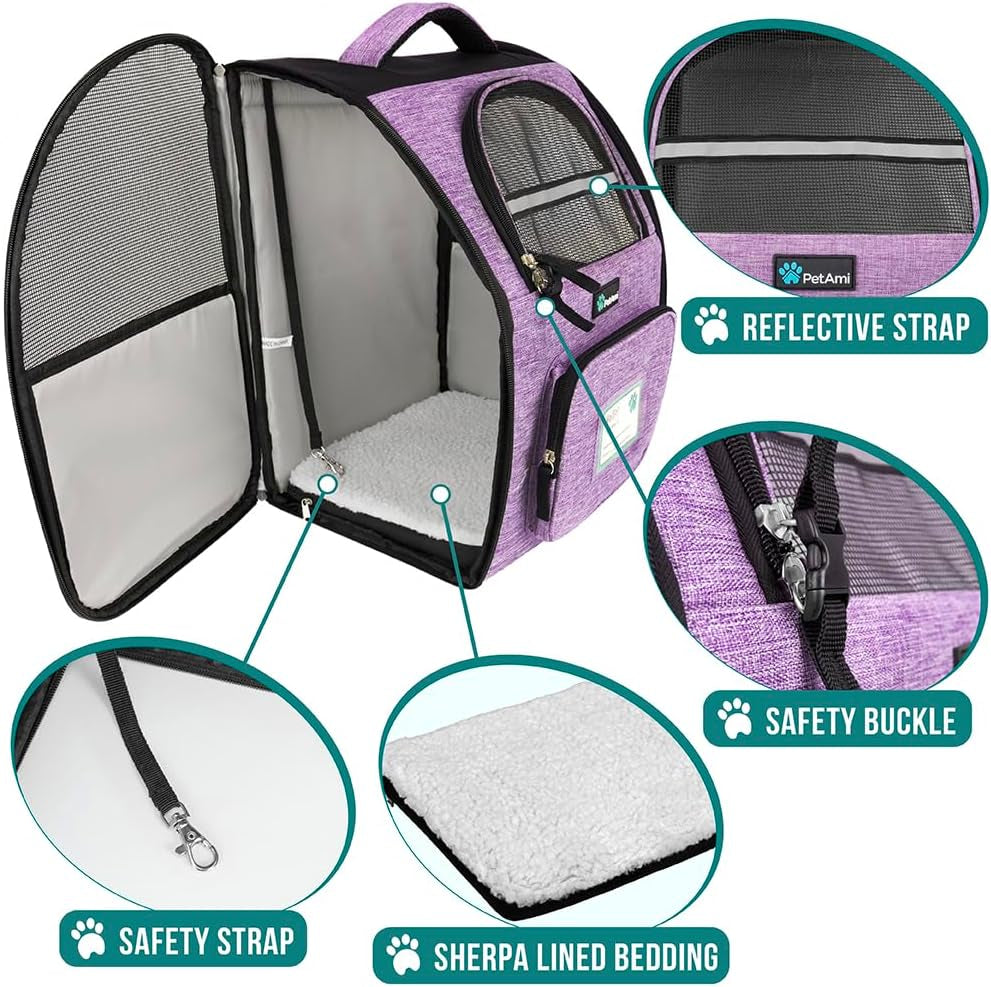 Dog Backpack Carrier Airline Approved Cat Pet Puppy Bag, Purple