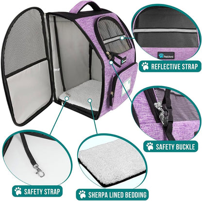 Dog Backpack Carrier Airline Approved Cat Pet Puppy Bag, Purple