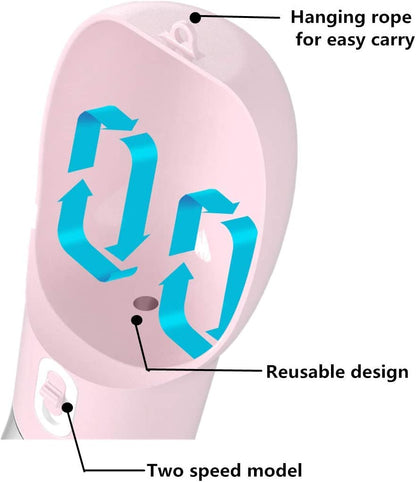 Portable Dog Water Bottle with Integrated Food Container, Dishwasher Safe - Pink