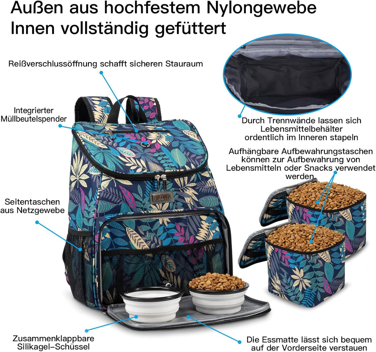 Dog Travel Backpack - Airline Approved Pet Carrier with Collapsible Bowls and Food Baskets