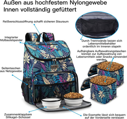 Dog Travel Backpack - Airline Approved Pet Carrier with Collapsible Bowls and Food Baskets