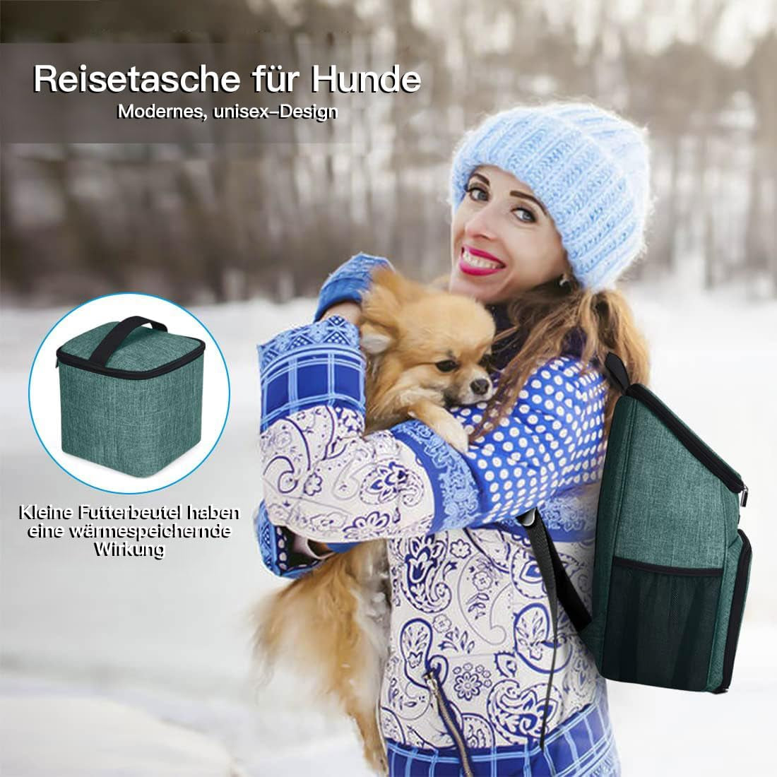 Dog Travel Backpack - Airline Approved Pet Carrier with Accessories Set, Includes 2 Silicone Collapsible Bowls and 2 Food Baskets, Green