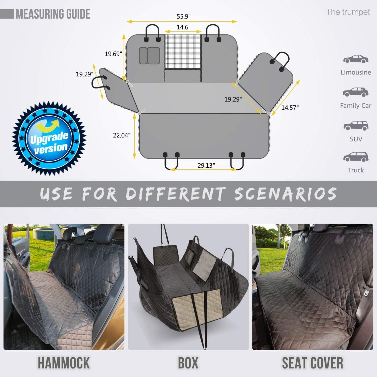 Premium Waterproof Dog Car Seat Cover for Back Seat with Mesh Window, Scratch-Resistant Non-Slip Hammock Design